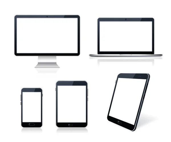 Set Technological Devices Blank Screen White Background Isolated Vector Elements — Stock Vector