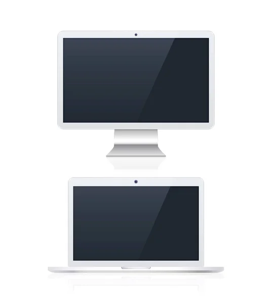 白色背景下的现实电子白色器件 平板电脑和智能手机与空屏幕 孤立的向量元素 — 图库矢量图片