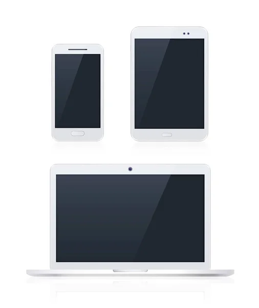 Realistische Elektronische Weiße Geräte Auf Weißem Hintergrund Tablet Und Smartphone — Stockvektor