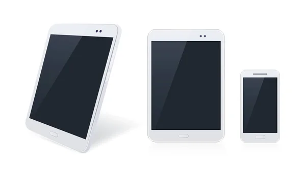 Реалистичные Электронные Белые Устройства Белом Фоне Tablet Smartphone Empty Screen — стоковый вектор