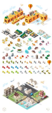  Beyaz Arkaplanda Isometric Yüksek Kalite Şehir Elementi seti. Şehre. İzole Vektör Elementleri