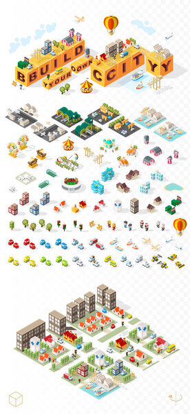  Set of Isometric High Quality City Element on White Background . City . Isolated Vector Elements