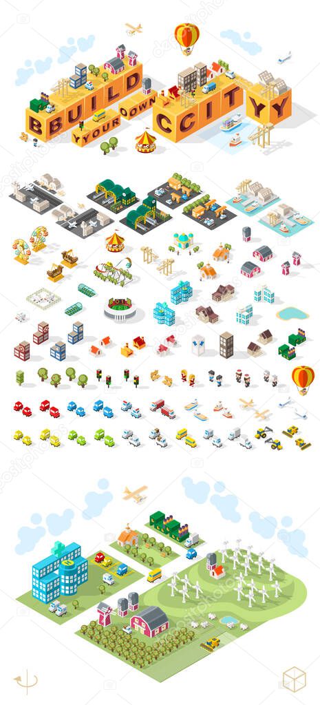  Set of Isometric High Quality City Element on White Background . City . Isolated Vector Elements