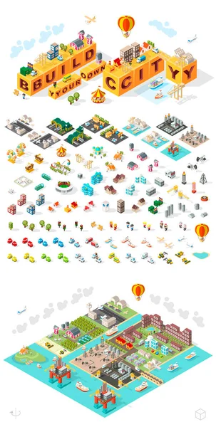 Set Isometric High Quality City Element White Background Город Изолированные — стоковый вектор