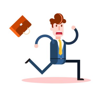 Beyaz Arkaplanda Seyahat Etmeyi Bekleyen Düz İş Adamı. İzole edilmiş Düz Vektör İllüstrasyonu