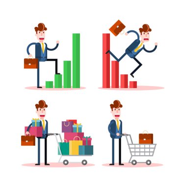 Beyaz Arkaplanda İşadamı Kavramları. İzole edilmiş Düz Vektör İllüstrasyonu