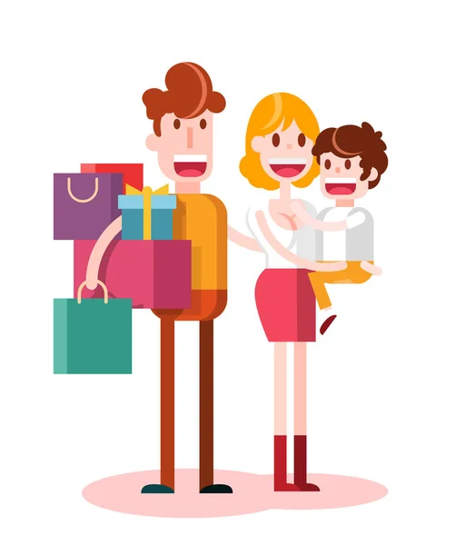 Family Loves Shopping Together White Background Inglés Ilustración Plana Aislada — Vector de stock