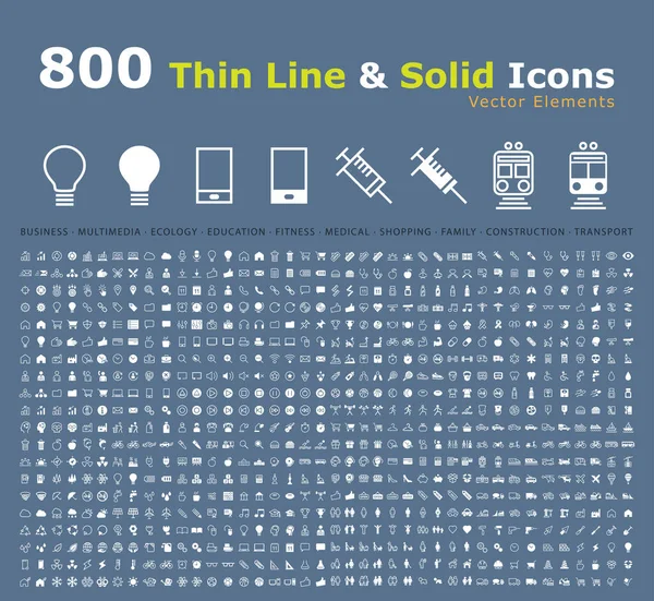 Set Universal High Quality Thin Line Solid Icons Isolated Vector — Stock Vector