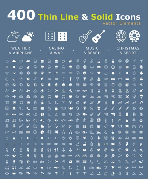 Set Universal High Quality Thin Line Solid Icons Isolated Vector — Stock Vector