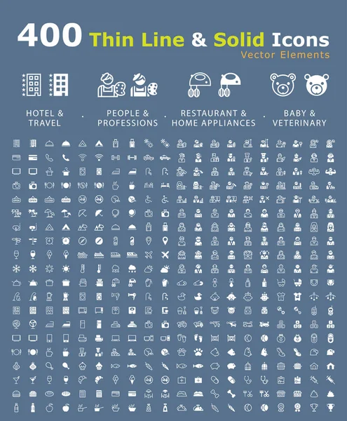 Ensemble Icônes Minces Solides Universelles Haute Qualité Éléments Vectoriels Isolés — Image vectorielle