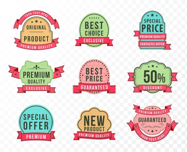 Set Flat High Quality Odern Labels Ribbons Background Vector Isolated — Stock Vector