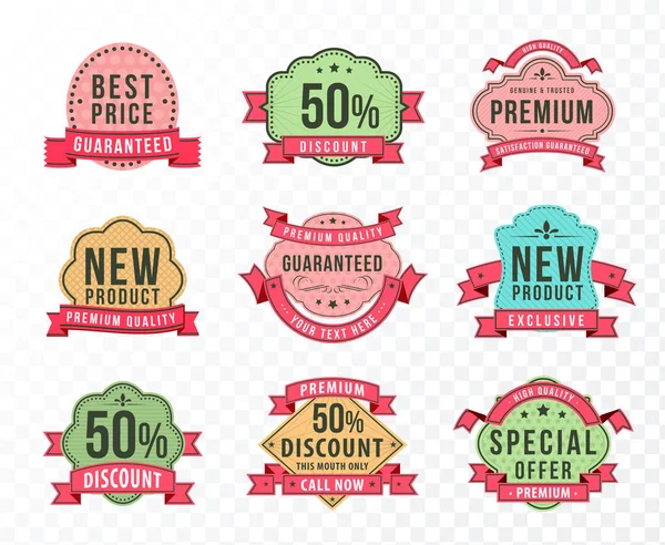Set Flat High Quality Odern Labels Ribbons Background Vector Isolated — Stock Vector