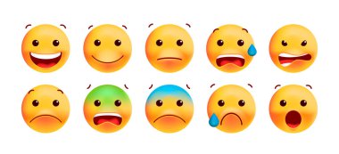 Katı Arkaplanda Sevimli Yüksek Kaliteli Duygu Simgeleri. İzole Vektör İllüstrasyonu