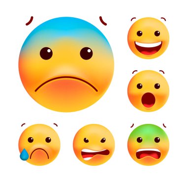 Katı Arkaplanda Sevimli Yüksek Kaliteli Duygu Simgeleri. İzole Vektör İllüstrasyonu