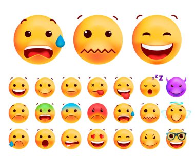 Katı Arkaplanda Sevimli Yüksek Kaliteli Duygu Simgeleri. İzole Vektör İllüstrasyonu