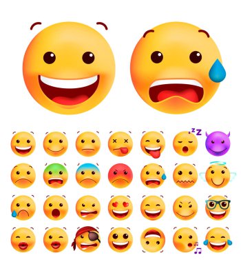 Katı Arkaplanda Sevimli Yüksek Kaliteli Duygu Simgeleri. İzole Vektör İllüstrasyonu