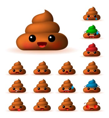 Set of High Quality Cute Poo Emoticons on Background . Isolated Vector Illustration  clipart