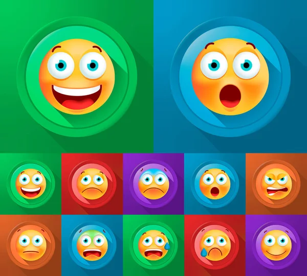 Conjunto Emoticons Bonitos Alta Qualidade Fundo Sólido Ilustração Vectorial Isolada — Vetor de Stock