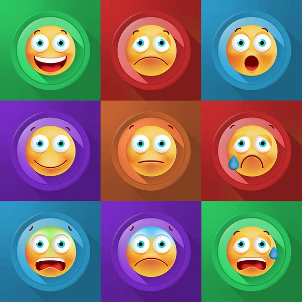 Set Van Schattige Hoge Kwaliteit Emoticons Solide Achtergrond Geïsoleerde Vectorillustratie — Stockvector