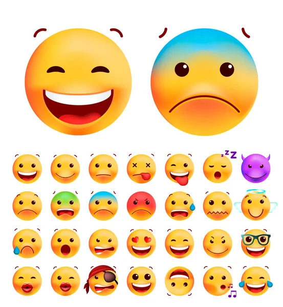 Conjunto Emoticons Bonitos Alta Qualidade Fundo Sólido Ilustração Vectorial Isolada — Vetor de Stock