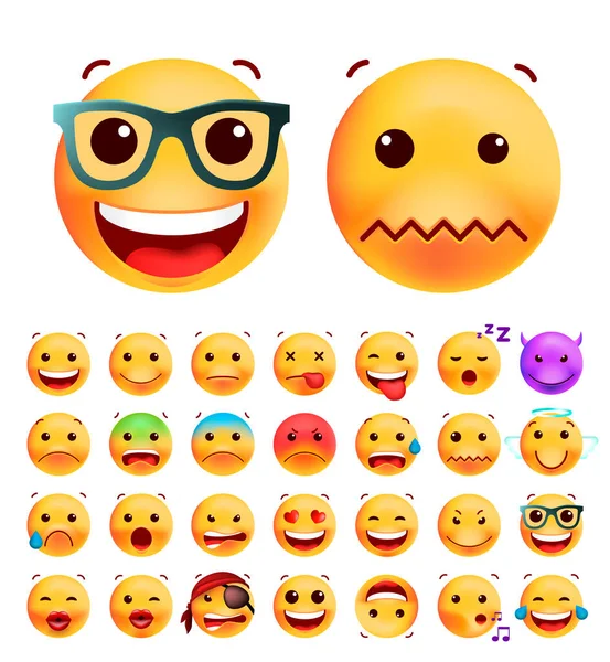 Zestaw Cute Wysokiej Jakości Emoticons Solidnym Tle Izolowana Ilustracja Wektora — Wektor stockowy