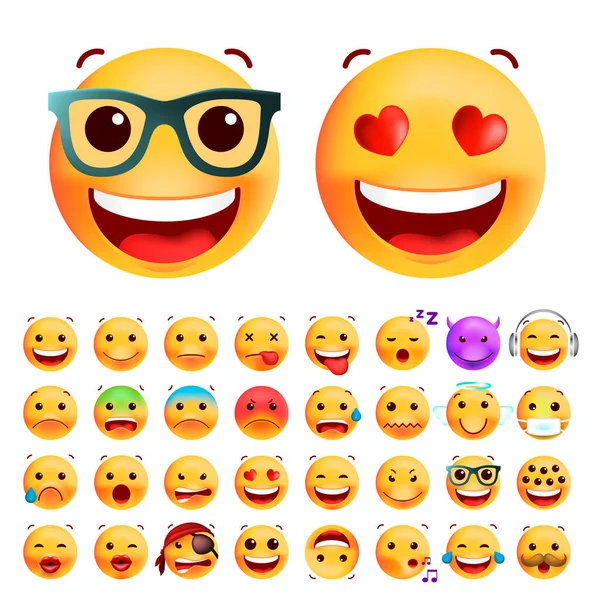 Zestaw Cute Wysokiej Jakości Emoticons Solidnym Tle Izolowana Ilustracja Wektora — Wektor stockowy