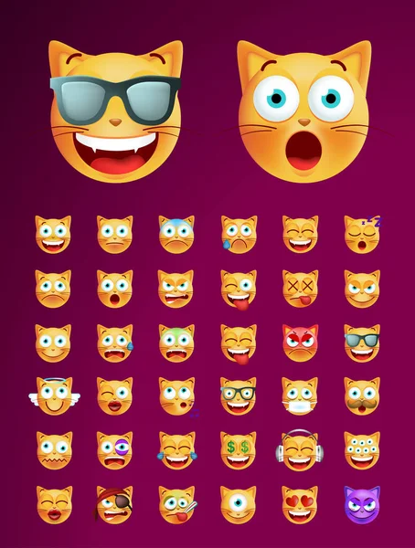 Set Emoticon Cat Carino Alta Qualità Sfondo Solido Tuo Design — Vettoriale Stock