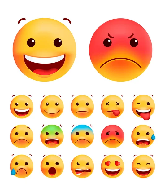 Σύνολο Υψηλής Ποιότητας Χαριτωμένο Emoticons Στερεό Φόντο Μεμονωμένη Απεικόνιση Διανύσματος — Διανυσματικό Αρχείο