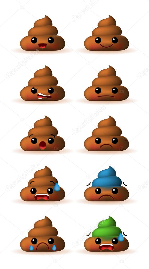 Set of High Quality Cute Poo Emoticons on Background . Isolated Vector Illustration 