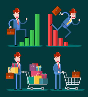 Blackbackground 'da İşadamı Kavramları. İzole edilmiş Düz Vektör İllüstrasyonu