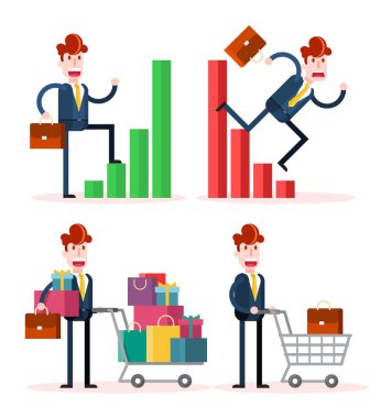 Beyaz Arkaplanda İşadamı Kavramları. İzole edilmiş Düz Vektör İllüstrasyonu