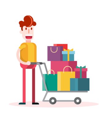 Beyaz Arkaplanda Düz Çocuk Alışveriş. İzole edilmiş Düz Vektör İllüstrasyonu