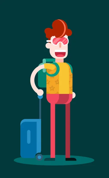 Flat Man Waiting Travel Dark Background Ilustración Plana Aislada Del — Vector de stock