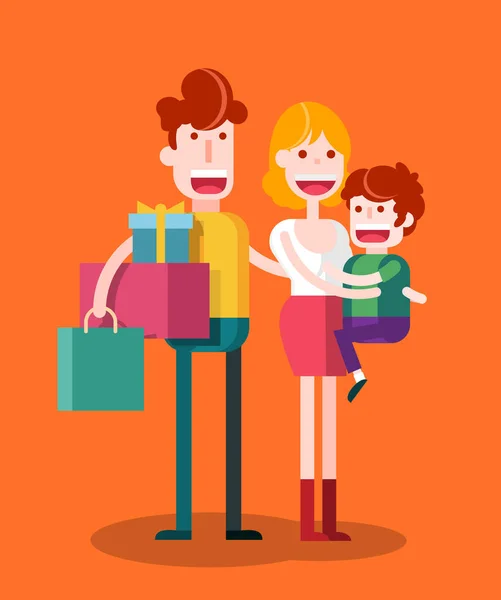 Familia Encanta Compras Juntos Ilustración Plana Aislada Del Vector — Archivo Imágenes Vectoriales