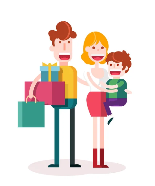 Family Loves Shopping Together White Background Inglés Ilustración Plana Aislada — Archivo Imágenes Vectoriales