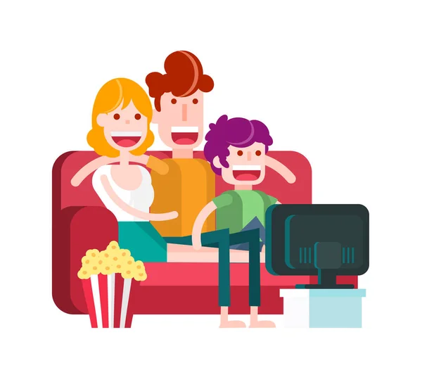 Couple Amoureux Regarder Télévision Avec Popcorn Sur Canapé Illustration Vectorielle — Image vectorielle
