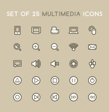 Solid Çokluortam Simgeleri kümesi. İzole Vektör Simgeleri