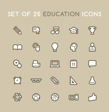 Katı Eğitim Simgeleri Seti. İzole Vektör Elementleri