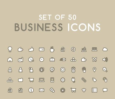 50 Katı İş Simgesi seti. İzole Vektör Elementleri