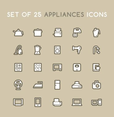 Solid Appliance Icons seti. İzole Vektör Elementleri