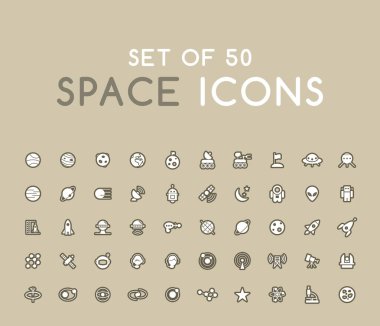 50 adet Solid Space Simgesi. İzole Vektör Elementleri