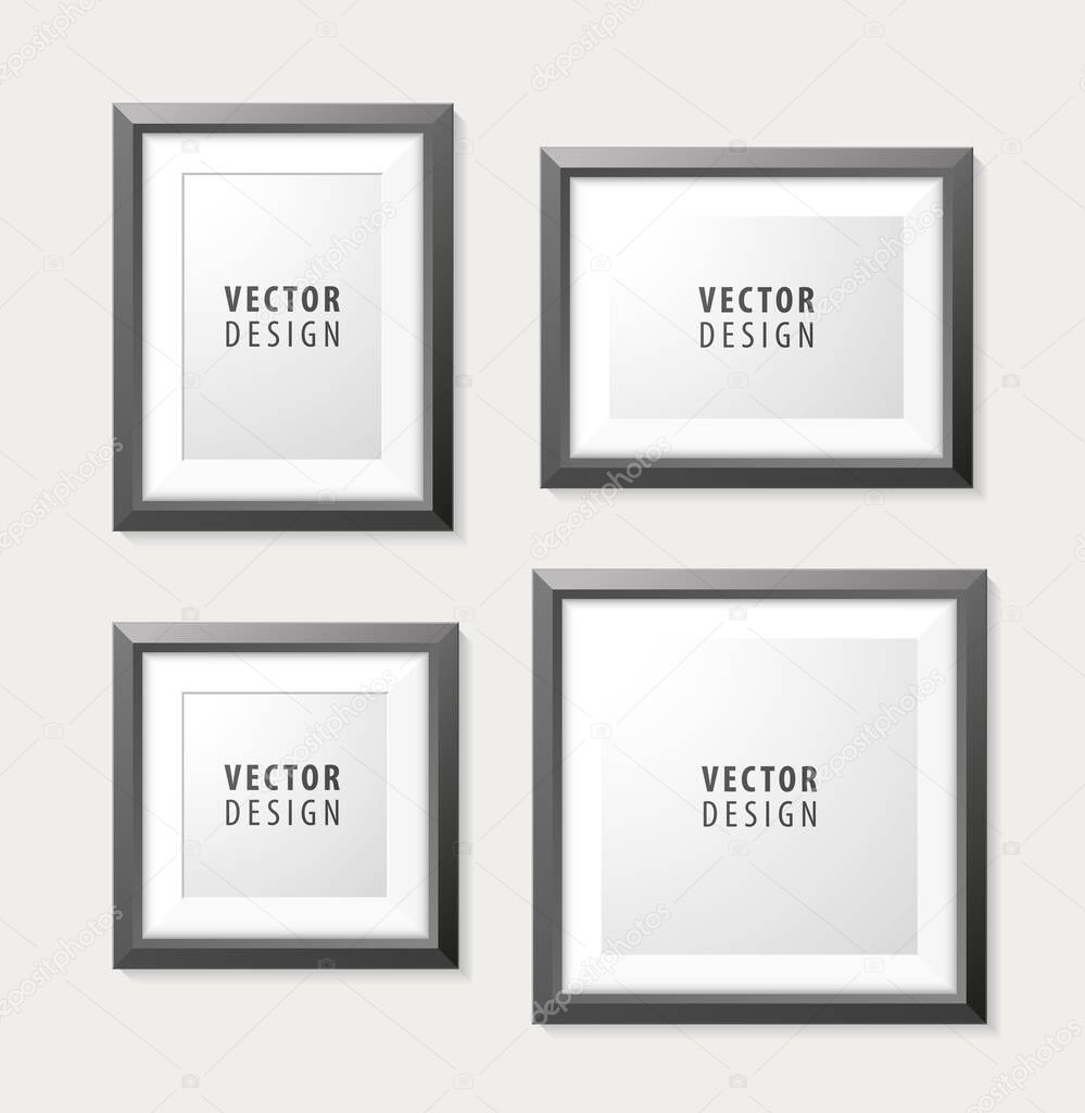 Set of Realistic Minimal Isolated Wood Frames on White Background for Presentations. Isolated Vector Elements