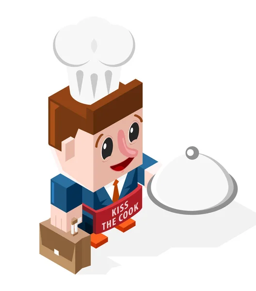 Empresario Dibujos Animados Muy Feliz Cocina Sobre Fondo Blanco Concepto — Vector de stock