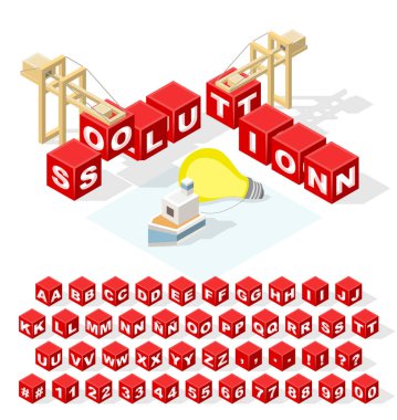 Beyaz Arkaplanda Isometric Latin Alfabe Harfleri ve izole edilmiş Creative Red Block Word 