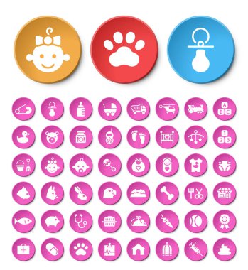 Beyaz Arkaplanda Dairesel Renkli Düğmeler Üzerine İnce Çizgili Evrensel Beyaz Bebek Simgeleri