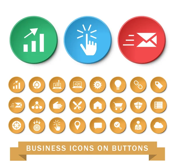 Set Universal Business Seo Icons Circular Buttons White Background Isolated — Stock Vector