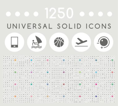 Gri Arkaplan Üzerinde Dairesel Renkli Düğmeler Üzerine Evrensel Siyah Asgari Simgeler