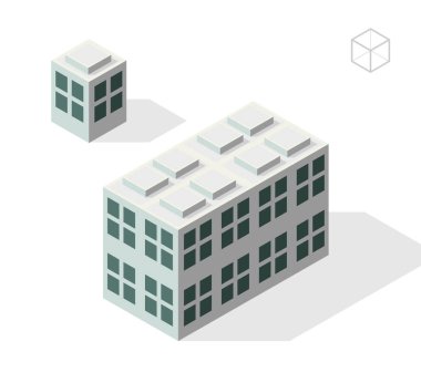 Beyaz Arkaplanda Isometric Yüksek Kalite Şehir Elementi. Gökdelen