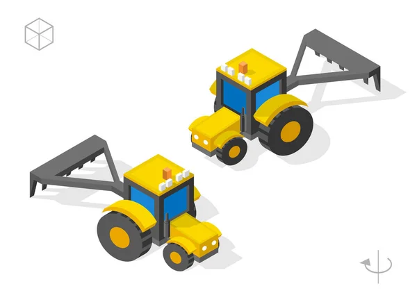Ensemble Éléments Isolés Ville Minimale Isométrique Tracteur Avec Ombres Sur — Image vectorielle