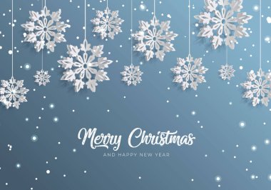 3D Yüksek Kaliteli Origami Mutlu Noeller ve Düşen Kar ile Mutlu Yıllar. İzole Vektör Elementleri